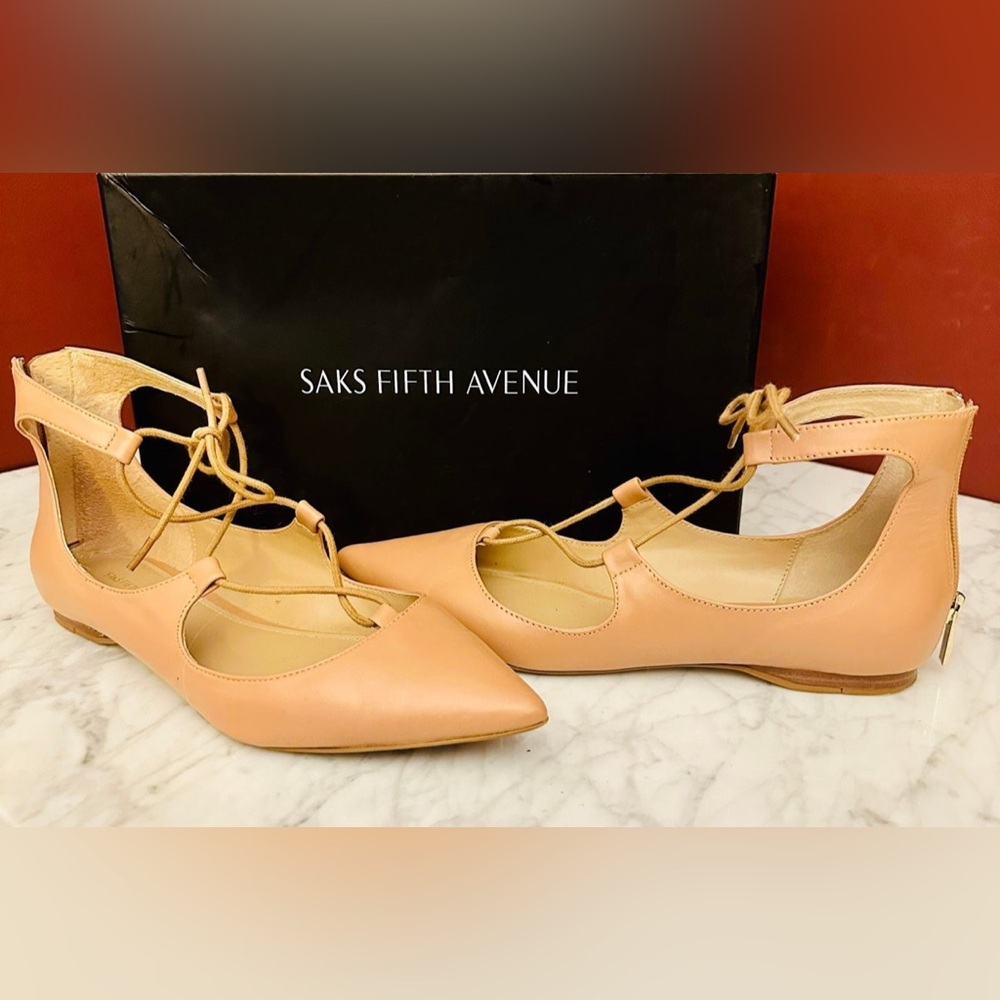 Saks Fifth Avenue Laceup Point-toe Flats